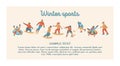 Happy New Year. Vector illustration. A set of characters engaged in winter sports and recreation. Royalty Free Stock Photo